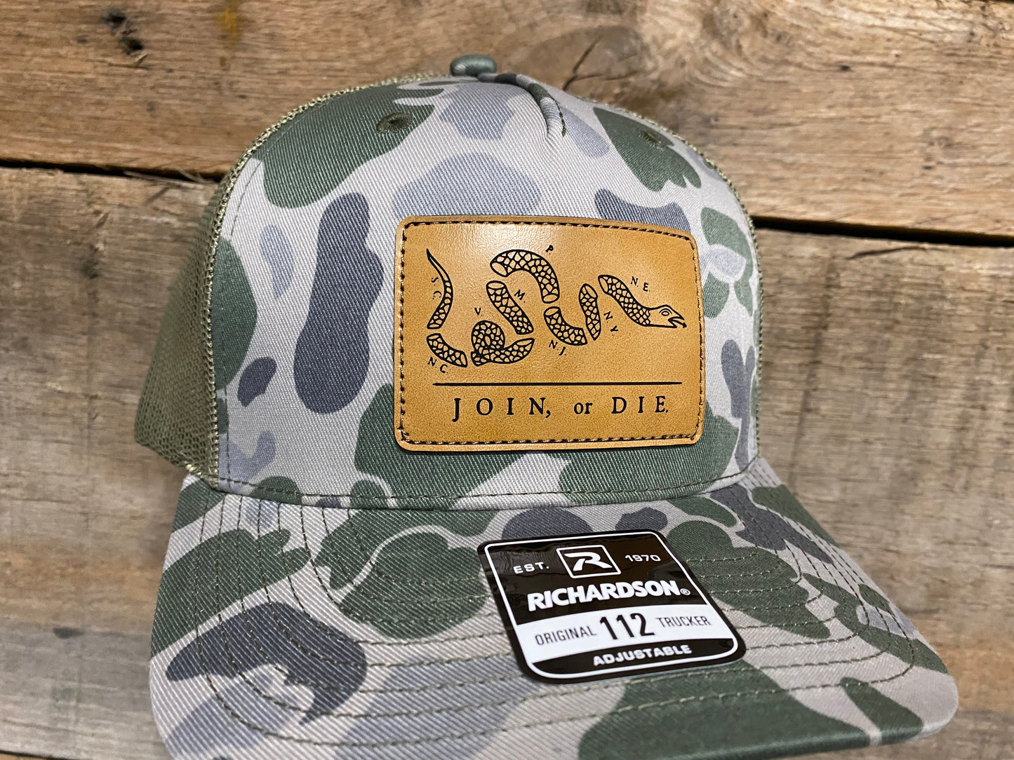 Join or Die Snake - Tan on Marsh Duck Camo