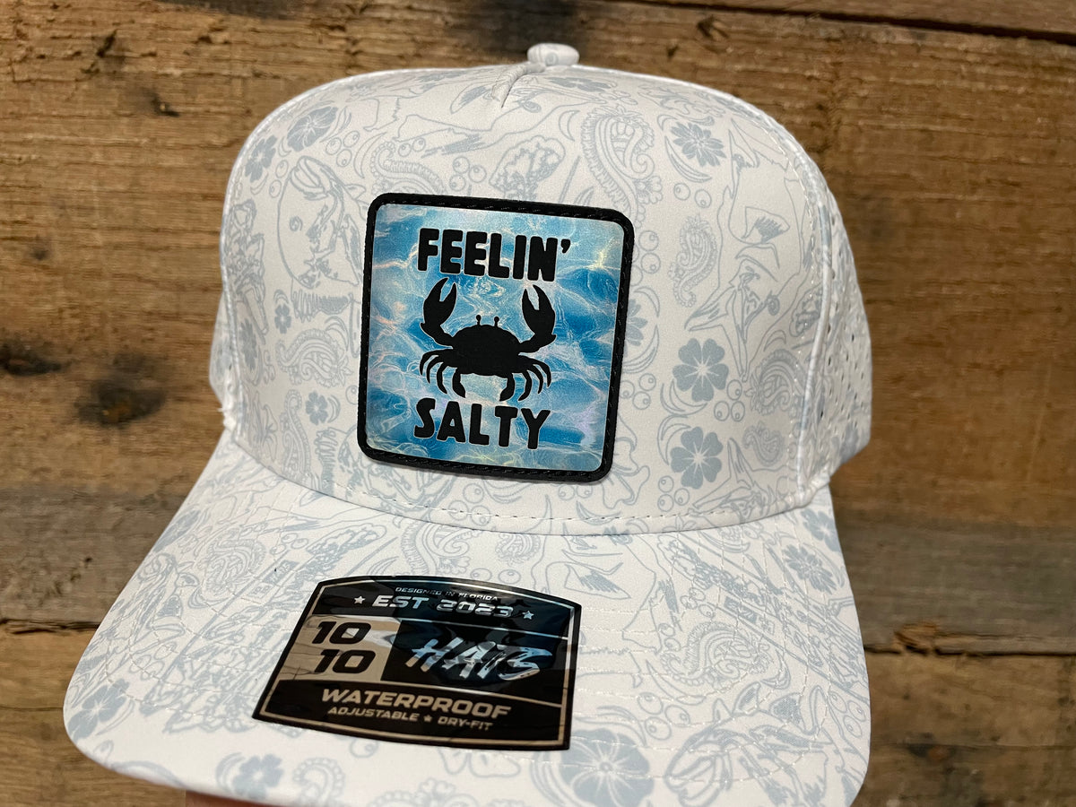 Feelin’ Salty Crab - Aqua Ripples on White Reef Pattern