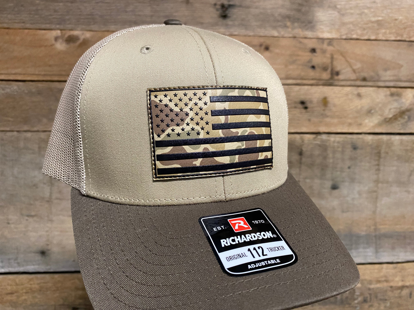 US Flag on Duck Camo Texture Full Color Patch Hat
