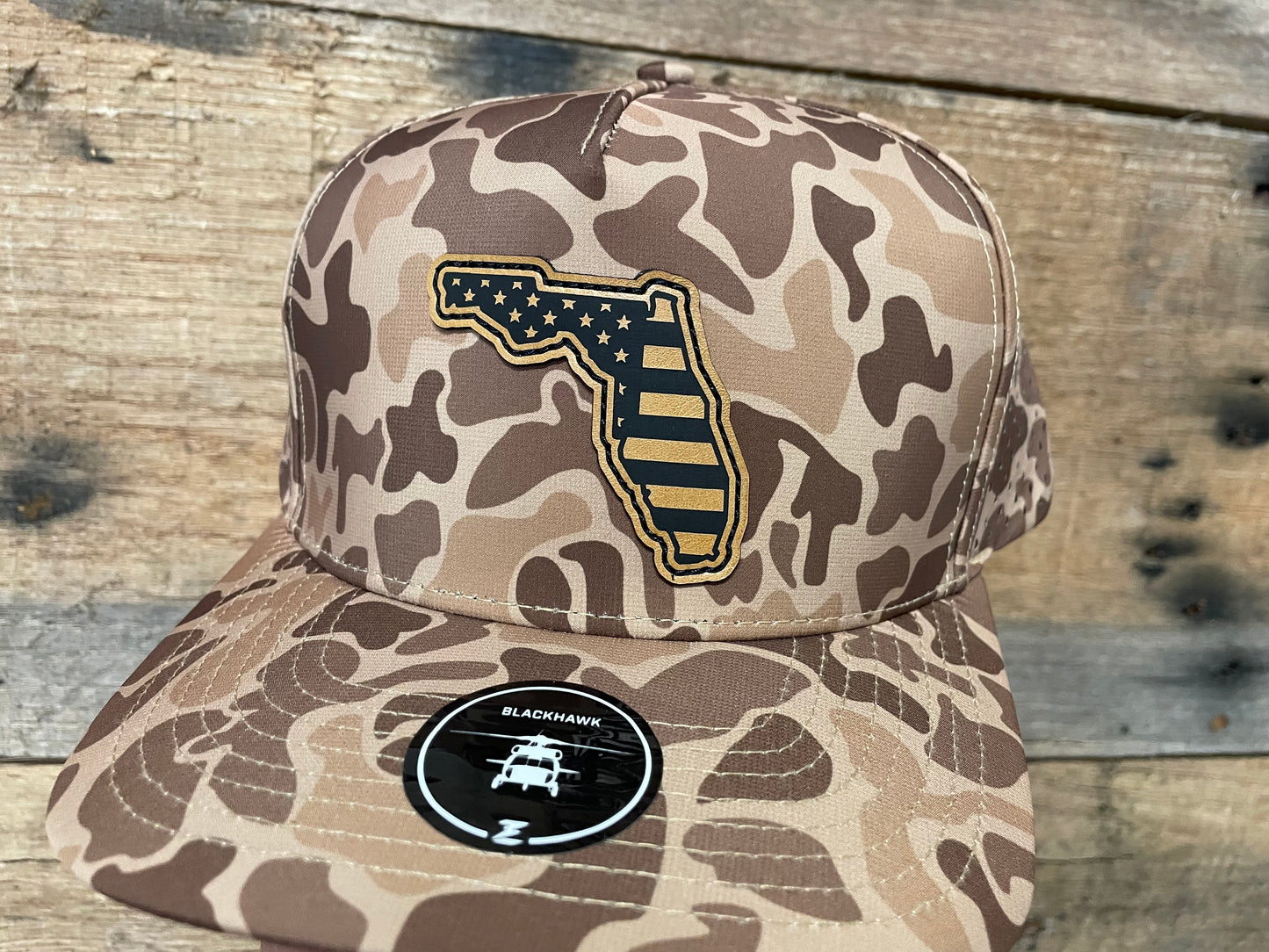 Florida Outline US Flag Duck Camo Hat - Tan - Duck Camo