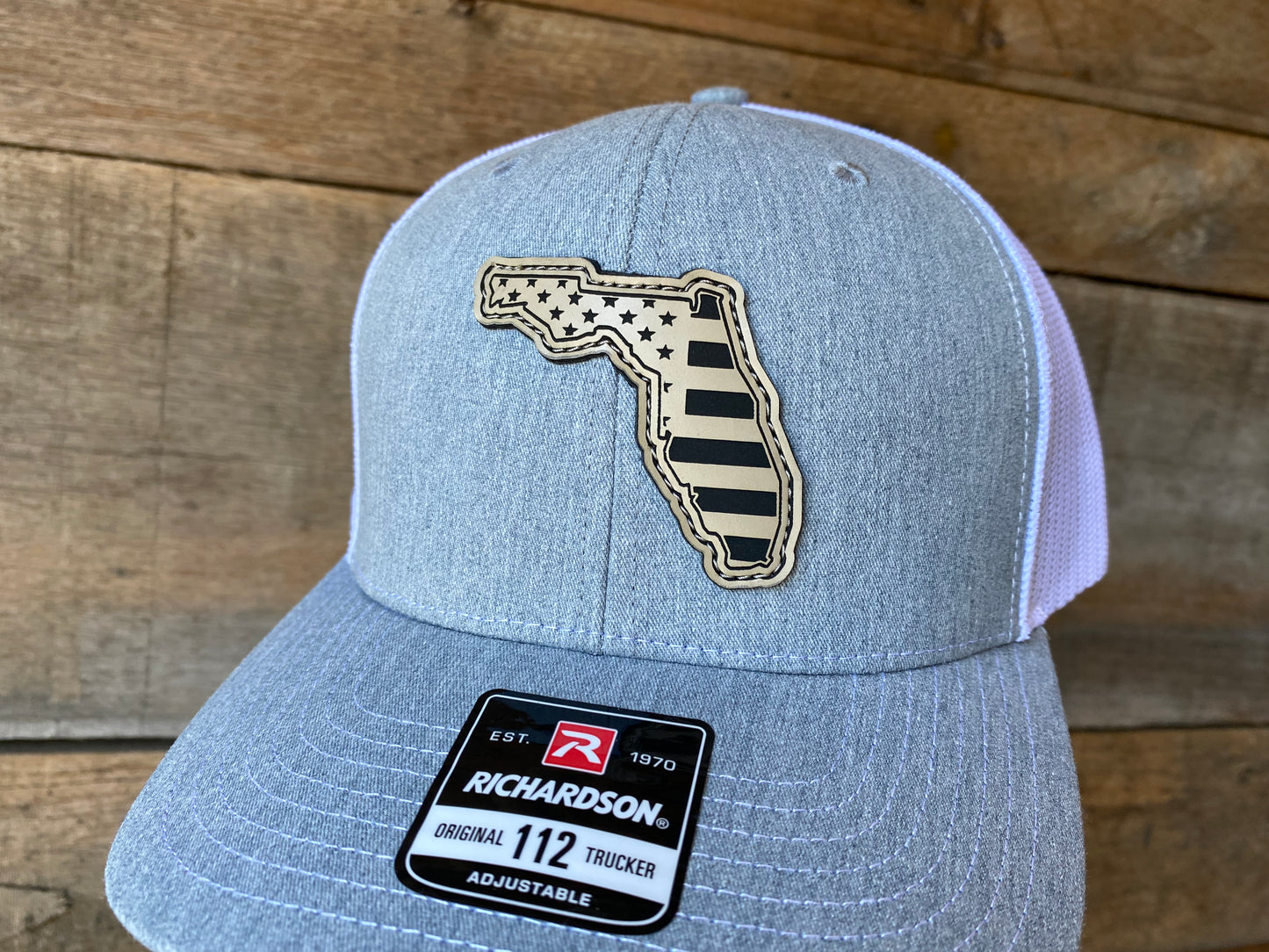 Florida Outline w/ US Flag Inlaid - Sand on Heather Grey/White