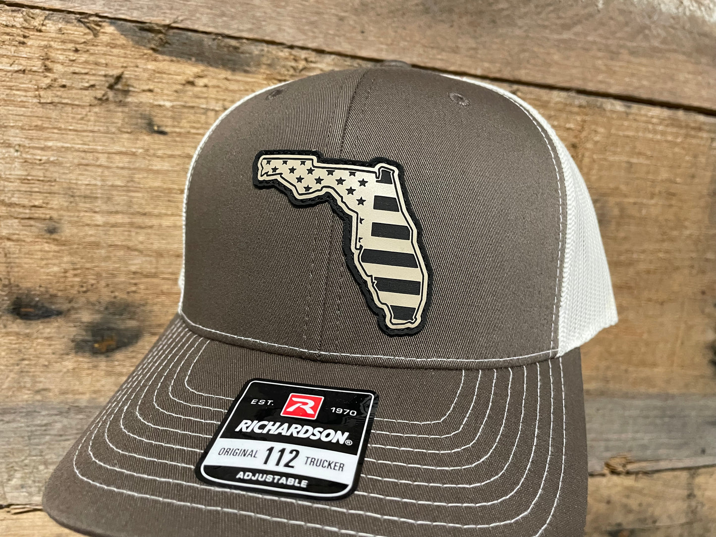 Florida State Outline w/ US Flag - Sand - Brown/Birch