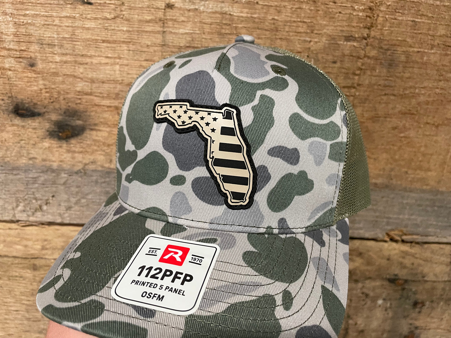 Florida Outline w/ US Flag Inlaid - Sand - Marsh Duck Camo