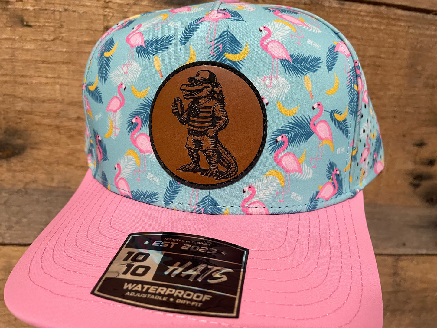 Florida Man Gator Patch Hat - Rawhide on Pink Flamingo
