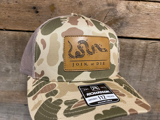 Join or Die Snake - Tan on Harvest Duck Camo