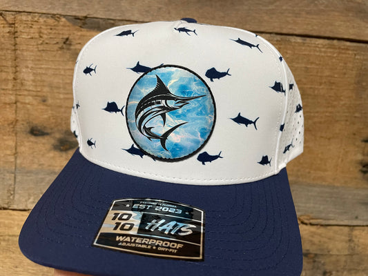 Swordfish - Aqua Ripples on Offshore Navy Pattern
