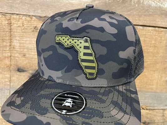Florida State Outline w/ US Flag Engraved - Olive - Olive Camo