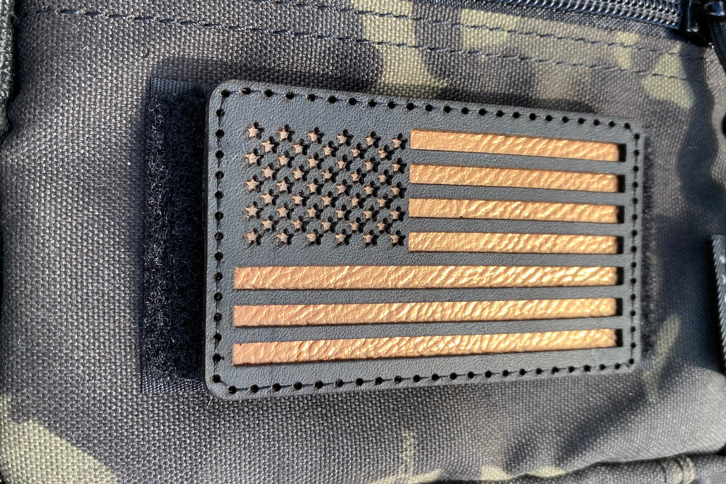 American Flag Layered Black Leather Patch