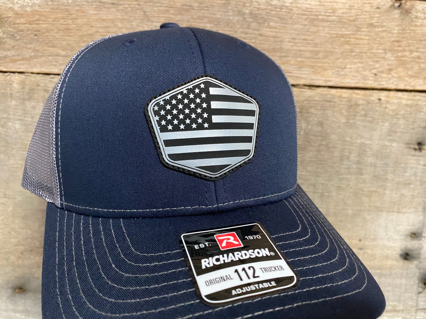 US Flag 1 - Silver on Navy/Charcoal