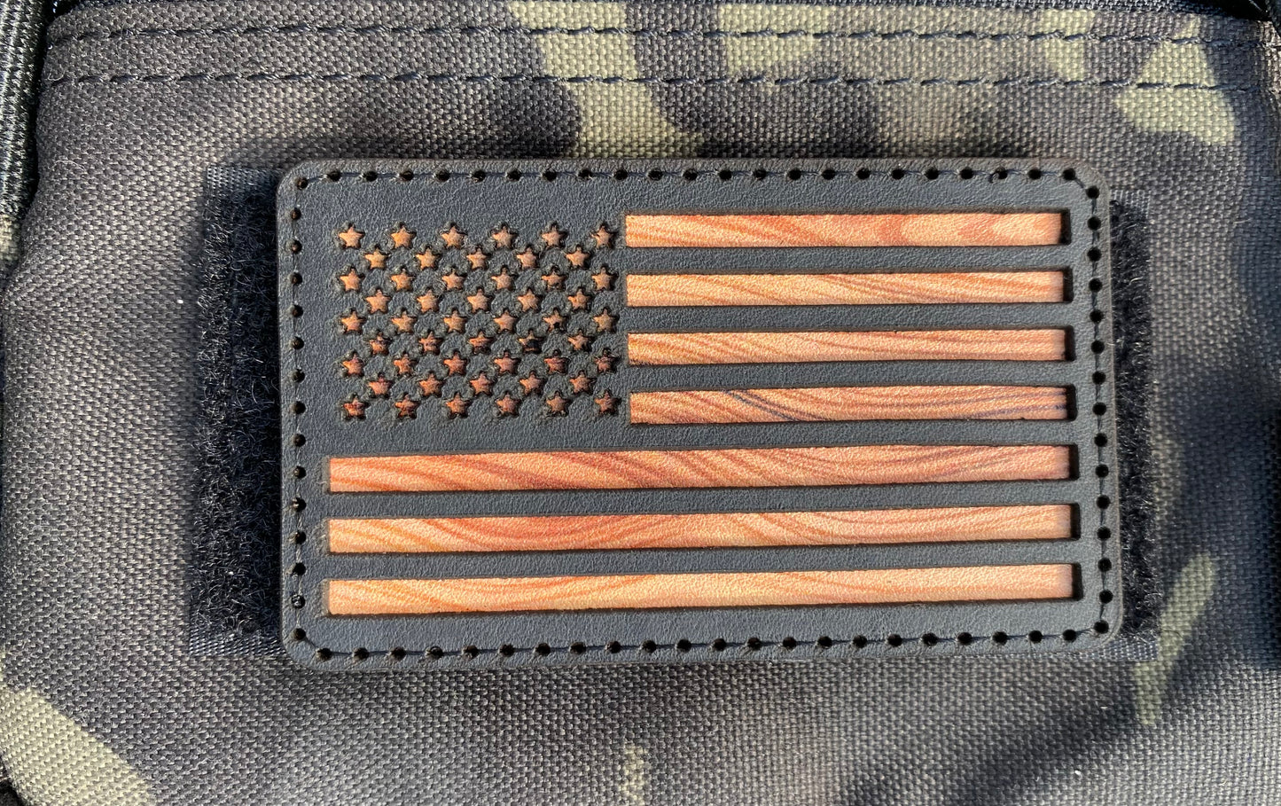 American Flag Layered Black Leather Patch