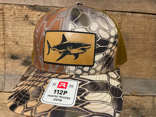 Great White Shark Hat - Tan on Kryptek Highlander