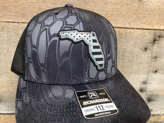 Florida Outline w/ US Flag Inlaid - Silver on Kryptek Typhon
