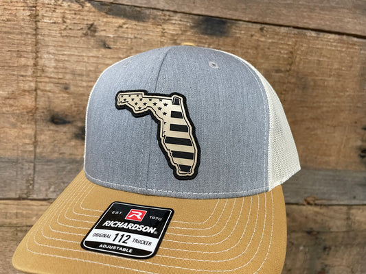 Florida State Outline w/ US Engraved - Sand - Heather Grey/Birch/Amber
