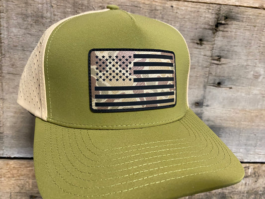 USA Flag - Duck Camo on Green/Tan