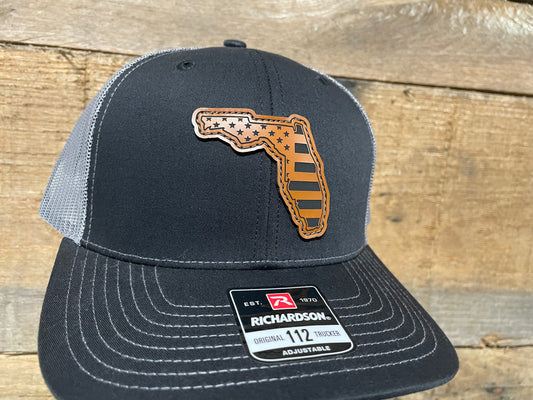 Florida State Outline w/ US Flag - Buck - Black/Charcoal