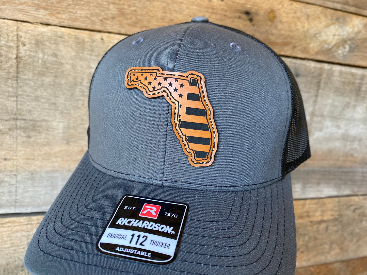 Florida Outline w/ US Flag Inlaid - Buckskin on Charcoal/Black