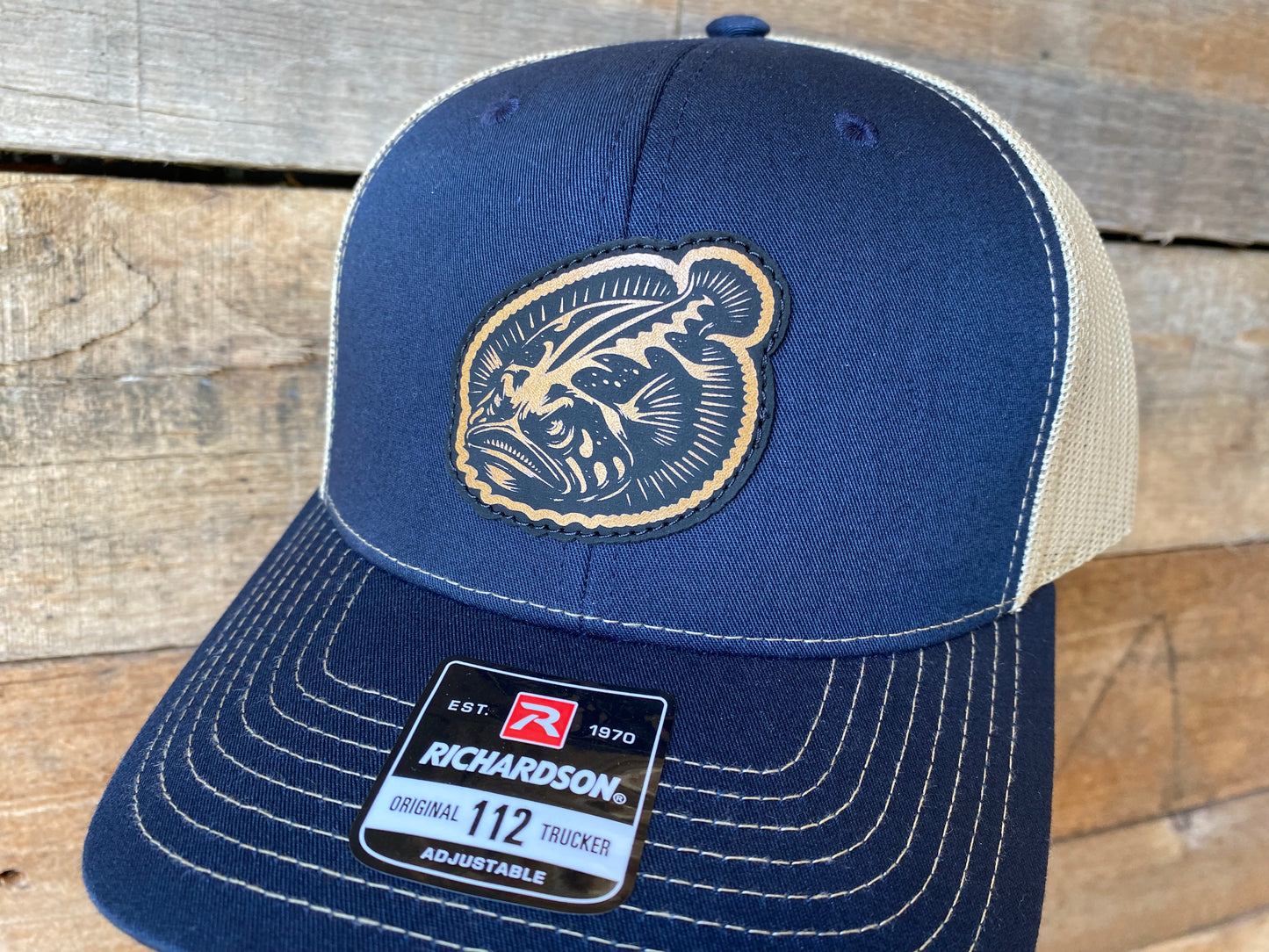 Angry Flounder - Tan on Navy/Khaki