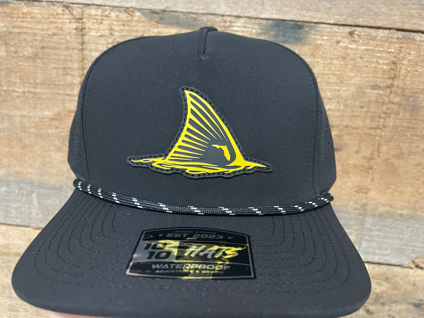 Redfish Tail w/ Florida Spot - Yellow on Black w/ Rope