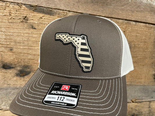 Florida State Outline w/ US Flag - Sand - Brown/Birch