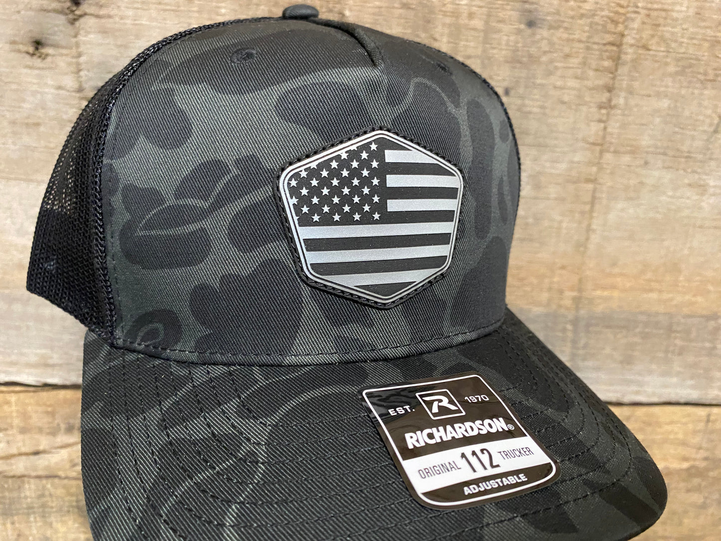 US Flag 1 - Silver on Sable Duck Camo