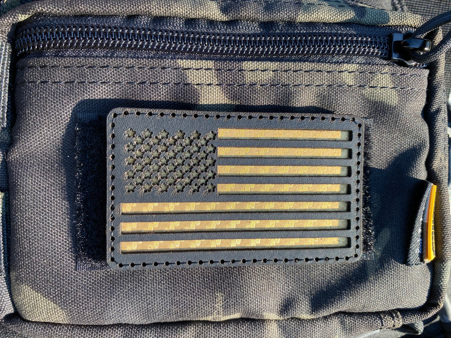 American Flag Layered Black Leather Patch