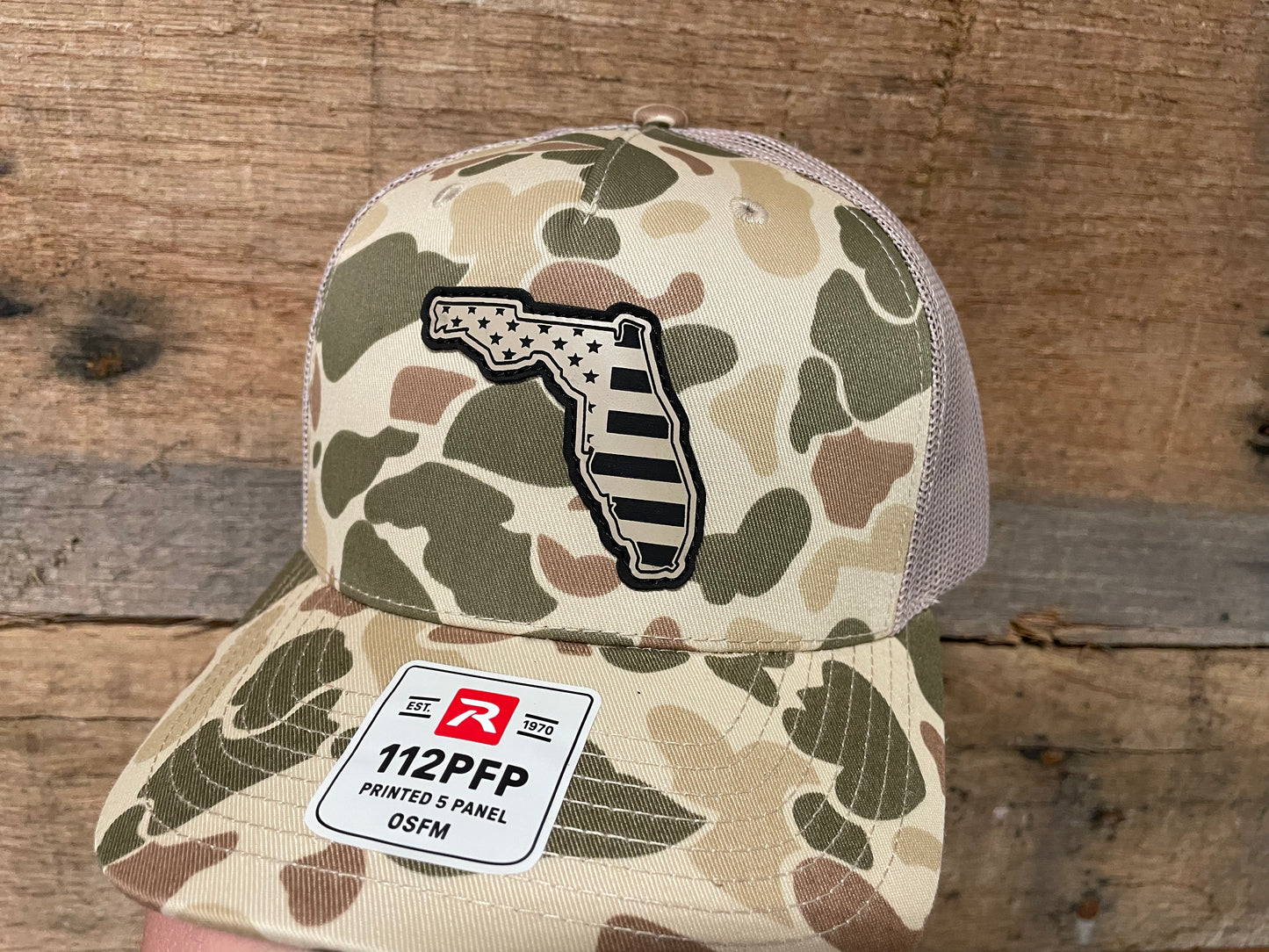 Florida Outline w/ US Flag Inlaid - Sand - Harvest Duck Camo