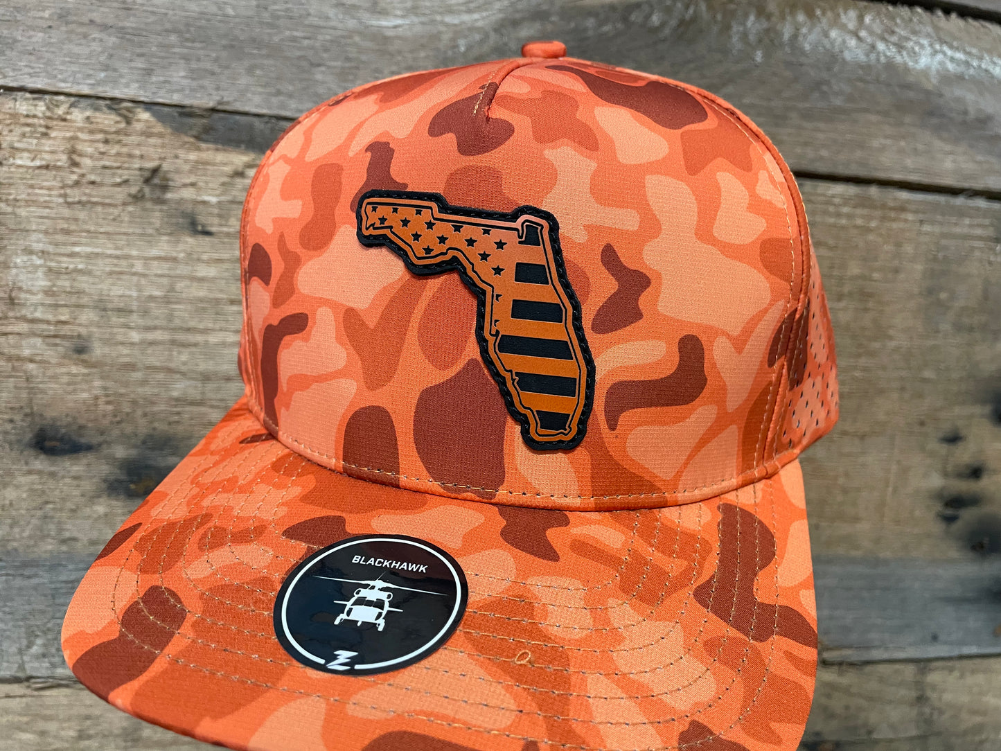 Florida State Outline US Flag Engraved - Orange - Orange Camo