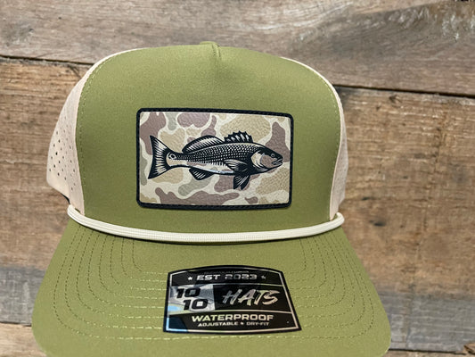 Redfish Hat - Duck Camo - Green/Tan w/ Rope