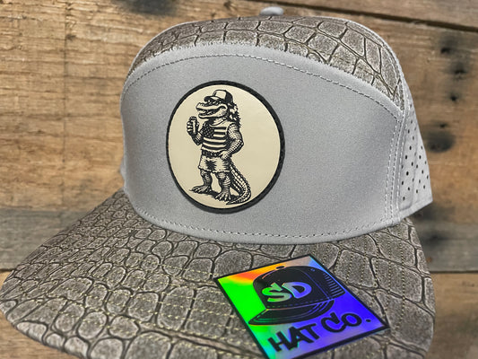 Florida Man Gator Patch Hat - Sand on Grey Front Alligator Print